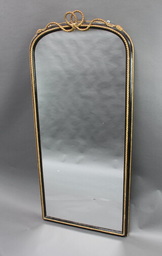 C Nossotti, a Victorian arched plate mirror contained in a black and rope edge gilt frame with swag to the top 167cm h x 76cm w 