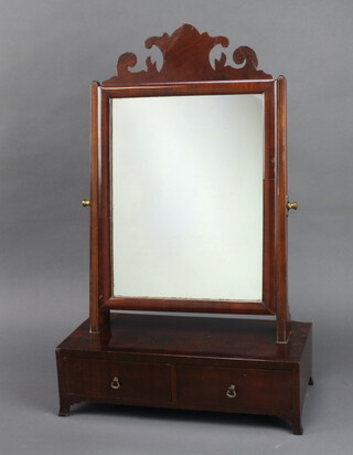 A rectangular plate dressing table mirror contained in a mahogany swing frame, the base fitted 2 drawers, raised on bracket feet 59cm h x 37.5cm h x 19cm d 