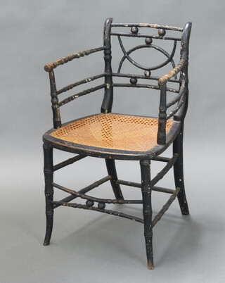 A Regency ebonised faux bamboo carver chair with woven rush seat 80cm h x 48cm w x 42cm d (seat 33cm x 30cm) 