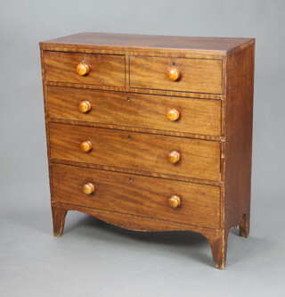 A 19th Century mahogany chest of 2 short and 3 long drawers with tore handles, raised on bracket feet 107cm h x 99cm w x 45cm d 