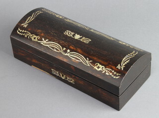 A Victorian inlaid mother of pearl and rosewood glove box with hinged lid 8cm x 25cm x 10cm