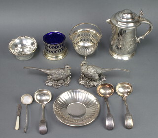 A Georgian style silver plated baluster jug and minor plated wares
