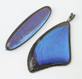 A silver mounted butterfly pendant and a ditto brooch 