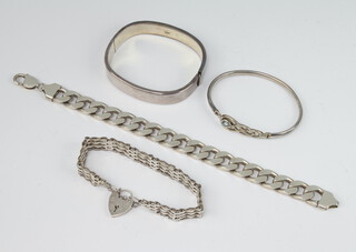 A silver flat link bracelet and 3 others, 114 grams