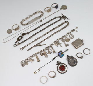 A silver Albert and minor silver jewellery 160 grams