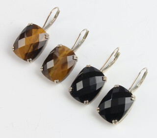 Two pairs of silver hardstone earrings 