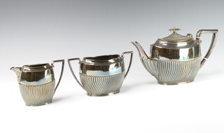 A silver plated 3 piece demi-fluted tea set 