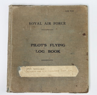A Royal Air Force Form 414 Pilots Flying Log Book to Wing Commander L W Goodman DFC TD with entries from 1941 to 1945 