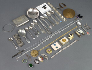 A Thune-Norway Sterling silver and enamelled leaf shaped brooch, a marcasite brooch, a marcasite bracelet and a small collection of costume jewellery 