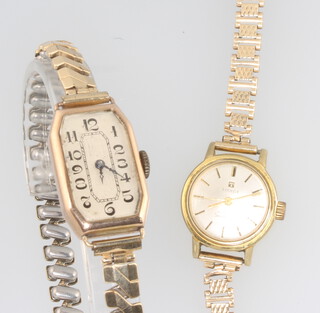 A lady's Tissot wristwatch on a 9ct yellow gold bracelet together with a lady's octagonal 9ct yellow gold wristwatch 