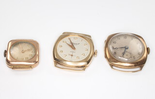 Two gentleman's 9ct gold wristwatches 9.4 grams, a smaller 9ct wristwatch, weighable gold 9.4 grams