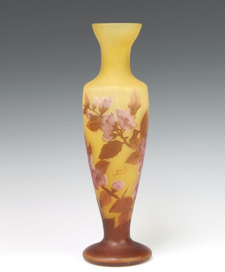 A Galle style overlay oviform vase decorated with flowers, bearing signature 34cm 