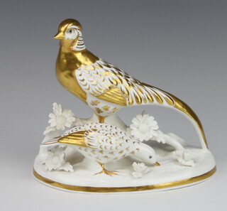 A Crown Staffordshire group of birds with gilt decoration, modelled by J T Jones 16cm 