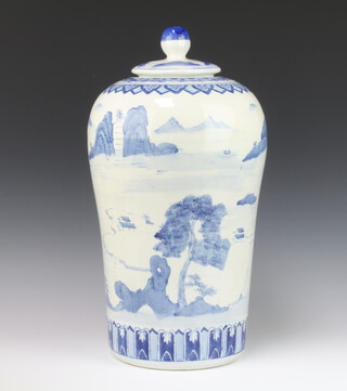 An Antique style Chinese baluster vase decorated with an extensive landscape scene with lid 48cm 