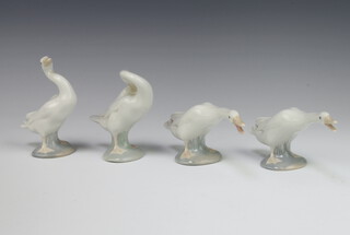 Four Lladro geese 7cm, 7cm, 10cm and 11cm 