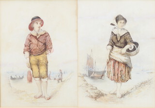 H J Anderson, a pair of 19th Century watercolour drawings, study of fisherfolk 38cm x 27cm 