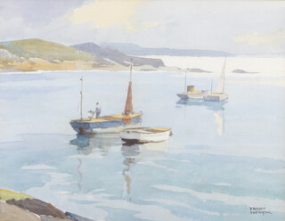 Frank Sherwin (1896-1985) watercolour signed, loch scene with fishing boats 36cm x 46cm 