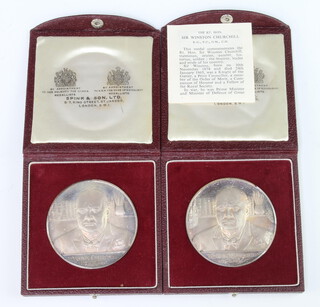 Two Spink & Sons silver medallions Winston Churchill 1874-1965, 164 grams, cased