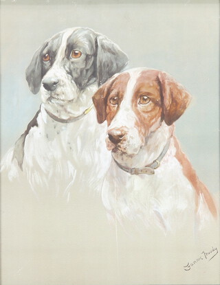 Fannie Moody, coloured print, study of two pointers 45cm x 35cm together with various press clippings and a Christmas card 