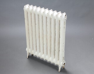 A Victorian 10 bar white painted cast iron radiator 82cm h x 65cm w x 12cm d 