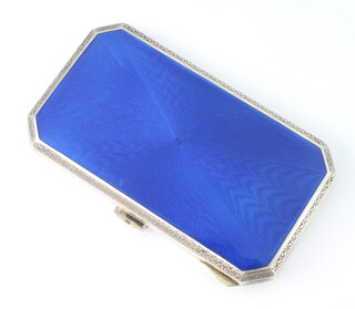 A Continental silver guilloche enamel cigarette case with engine turned decoration 8cm x 4cm 70 grams 