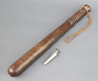 A Liverpool City Police whistle together with a turned wooden truncheon marked MP 