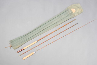 A Millwards Rover 10' split cane fly fishing rod, with large butt extension and original green cloth bag  
