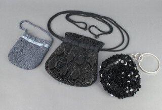 A lady's black sequined evening bag and 2 others 
