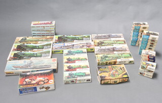 Six Kitmaster model railway carriages boxed and a collection of Airfix OO model railway locomotives, rolling stock (all unmade) 
