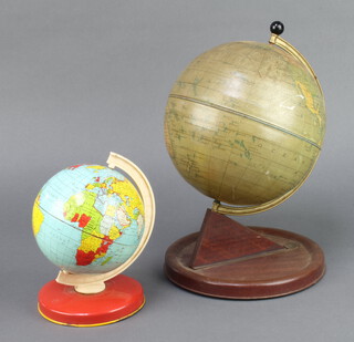 A Chad Valley pressed metal terrestrial globe 13cm together with 1 other 11cm 