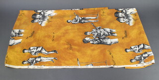 Holland, The Beatles, a section of fabric printed with images of the Beatles against an orange ground 174cm x 98cm 