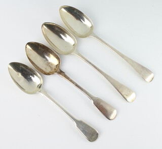 A pair of George III silver table spoons London 1813, 2 others, 274 grams 