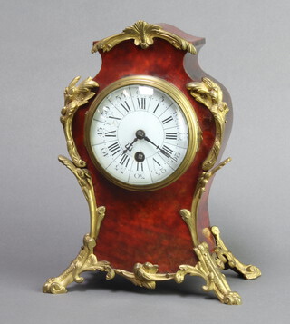F Marti, a 19th Century French timepiece with 8.5cm enamelled dial, contained in a tortoiseshell and gilt metal mounted case, complete with pendulum, back plate marked F Marti 4024, 24cm h x 10cm w x 17cm d  