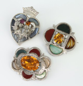 A Scottish silver hardstone brooch Edinburgh 1963 and 2 others 