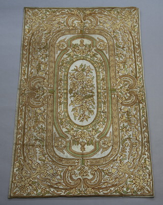 A Kashmiri brown and green rectangular stitched panel 148cm x 90cm 
