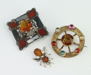 A Scottish hardstone brooch and 2 others 