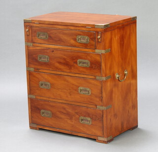 A Georgian style yew military chest of 3 long graduated drawers with brass counter sunk handles 72cm h x 60cm w x 37cm d 