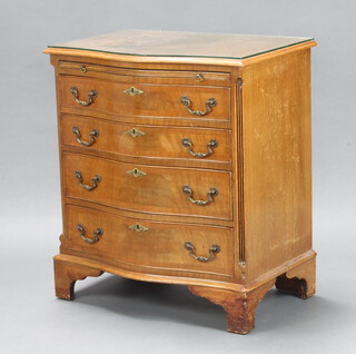 A Georgian style crossbanded walnut chest of serpentine outline fitted a brushing slide above 4 long graduated drawers, raised on bracket feet 80cm h x 70cm w x 49cm d 