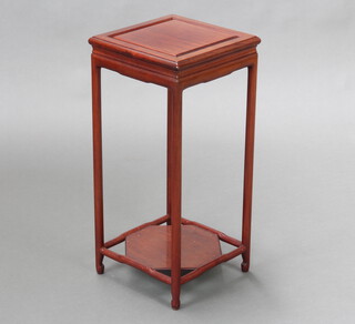 A square Chinese hardwood 2 tier jardiniere stand 54cm h x 25cm w x 25cm d 