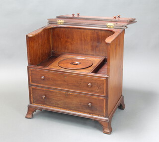 A Georgian inlaid and crossbanded mahogany commode with hinged lid complete with liner (f and r), raised on bracket feet 72cm h x 70cm w x 48cm d 