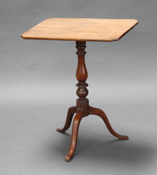 A Victorian rectangular bleached mahogany wine table raised on a turned column and tripod base 69cm h x 57cm w x 42cm d 