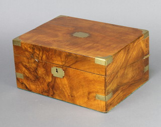 A Victorian walnut and brass banded writing slope with hinged lid 15cm x 30cm x 23cm 