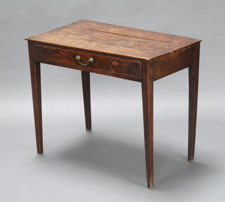 An 18th Century oak side table fitted a frieze drawer, raised on square supports 68cm h x 81cm w x 47cm d 