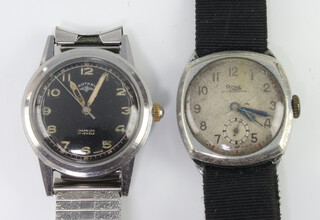 A gentleman's steel cased Rotary wristwatch with black dial on a ditto bracelet together with a silver Rone sportsmans wristwatch with seconds at 6 o'clock on a cloth strap 