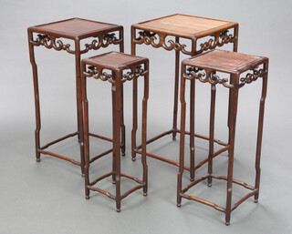 A nest of 4 Chinese stacking tables 69cm h x 36cm w x 37cm, 67cm x 31cm x 31cm, 64cm x 24cm x 24cm and 63cm x 19cm x 19cm 