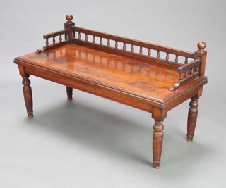 An Edwardian mahogany hall table with spindle back 3/4 gallery 58cm h x 107cm w x 47cm d 