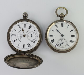 A Continental silver keywind pocket watch with seconds at 6 o'clock together with a silver cased hunter watch