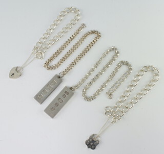 Two silver ingot pendants together with 2 necklaces and 2 bracelets 110 grams 