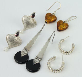 Four pairs of silver and hardstone earrings, gross 31 grams 