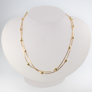 2 18ct yellow gold ball link necklace 44cm, 12.8 grams 
